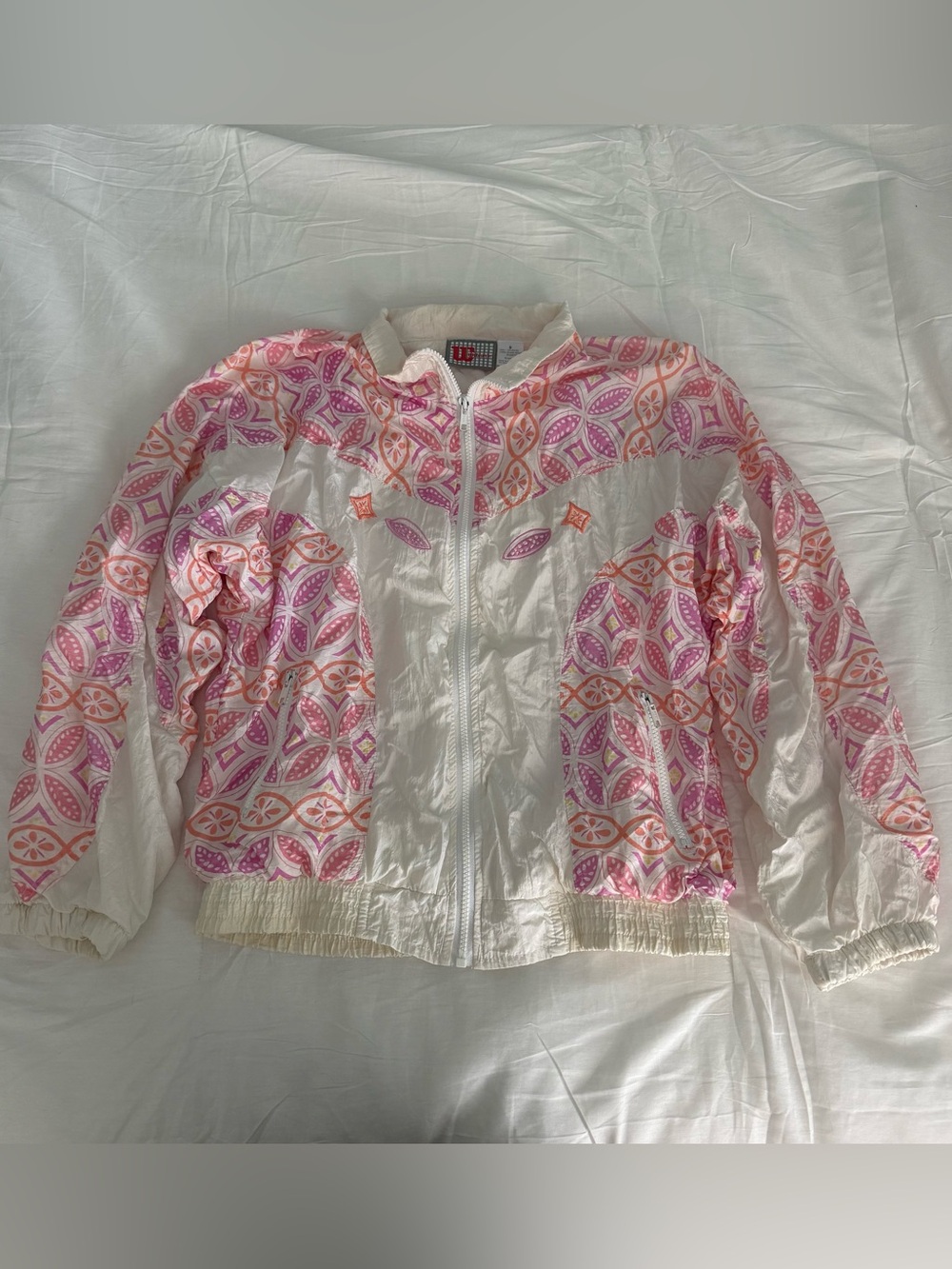 Wilson Vintage White Bomber Jacket with Pink & Orange Print